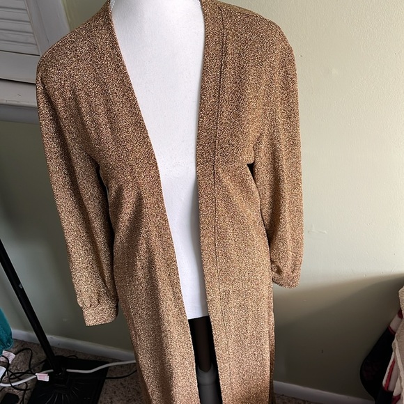 South Beach longline gold side slits open front Metallic Duster Cardigan Sweater - Picture 9 of 15